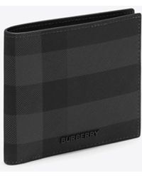 Burberry - Check Pattern Grey Wallet - Lyst