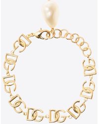 Dolce & Gabbana - Dg Logo Chain Pearl Bracelet - Lyst