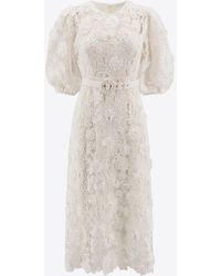 Zimmermann - Halliday Floral Lace Belted Midi Dress - Lyst