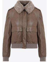 Brunello Cucinelli - Fur Collar Leather Jacket - Lyst