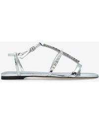 Jimmy Choo - Gwyn Metallic Leather Flat Sandals - Lyst