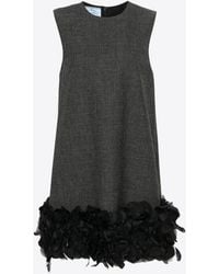 Prada - Feather And Petal Trimmed Mini Dress - Lyst