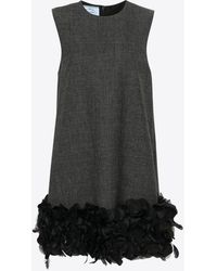 Prada - Feather And Petal Trimmed Mini Dress - Lyst