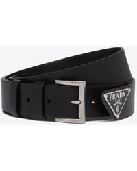 Prada - Triangle Logo Leather Belt - Lyst
