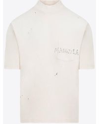 Maison Margiela - Paint-Effect Mock-Neck T-Shirt - Lyst