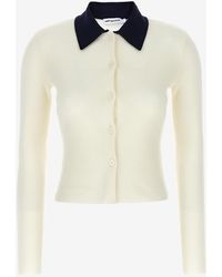 Self-Portrait - Contrasting-Collar Wool Cardigan - Lyst