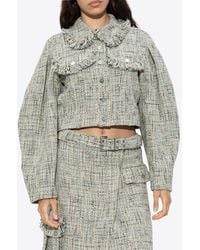 Ganni - Tweed Cropped Blazer - Lyst