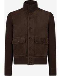 Tom Ford - Suede Panel Wool Knit Cardigan - Lyst