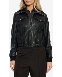 Dolce & Gabbana - Logo Plaque Nappa Leather Zip-Up Jacket - Lyst