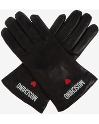 Moschino - Logo Print Leather Gloves - Lyst