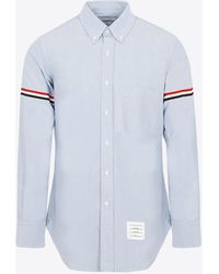 Thom Browne - Long-Sleeved Oxford Shirt With Name Tag Patch - Lyst