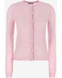Miu Miu - Knitted Cashmere Logo Cardigan - Lyst