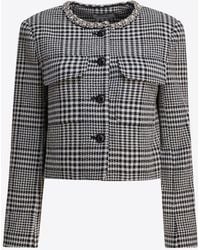 Self-Portrait - Crystal-Trimmed Houndstooth Wool Blazer - Lyst