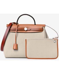 HermÃ¨s Herbag 31 In Pink Toile Militaire And Gold Vache Hunter Leather | Lyst UK