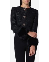 Self-Portrait - Metallic Boucle Jacket With Faux Fur Cuffs - Lyst