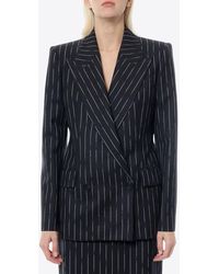McQueen - Double-Breasted Broken Pinstripe Wool Blazer - Lyst