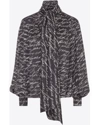 Balmain - Love Letter Print Silk Blouse With Bow - Lyst