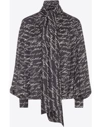 Balmain - Love Letter Print Silk Blouse With Bow - Lyst