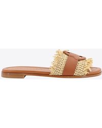 Moncler - Bell Raffia And Leather Slippers - Lyst