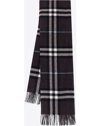 Burberry - Checked Fringed Cashmere Scarf - Lyst