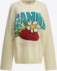 Ganni - Intarsia Knit Strawberry Wool Sweater - Lyst
