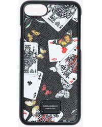 Dolce & Gabbana Leather Printed Iphone 13 Pro Max Cover in Black 