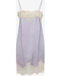 Chloé - Floral Lace Trimmed Mini Silk Slip Dress - Lyst