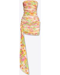 Saint Laurent - Ruched Floral Strapless Dress - Lyst