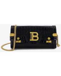 Balmain - B-Buzz Pouch 23 Croc-Embossed Leather Clutch - Lyst
