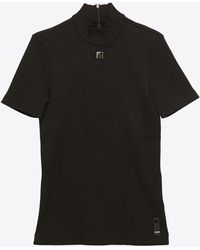 Fendi - Logo-Plaque High-Neck T-Shirt - Lyst