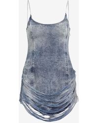 DIESEL - De-Dra Draped Frayed Mini Denim Dress - Lyst
