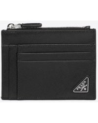 Prada - Triangle Logo Saffiano Leather Zip Cardholder - Lyst