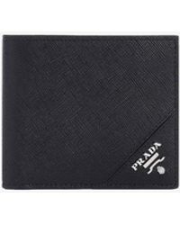 Prada - Logo-Plaque Bi-Fold Leather Wallet - Lyst