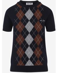 Miu Miu - Argyle Cashmere Sweater - Lyst