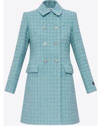 Versace - Tweed Double-Breasted A-Line Coat - Lyst