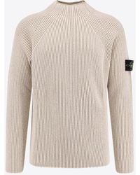 Stone Island - Mock-Neck Ribbed Knit Sweater - Lyst
