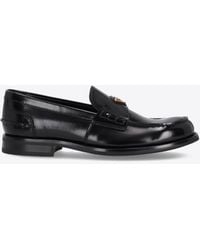 Prada - Triangle Logo Brushed Leather Loafers - Lyst