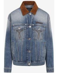 Versace - Denim Overwashed Jacket With Embroidered-Logo - Lyst