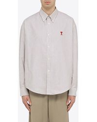 Ami Paris - Logo Embroidered Long-Sleeved Stripe Shirt - Lyst