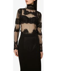 Dolce & Gabbana - Tulle Turtleneck Top With Lace Inserts - Lyst