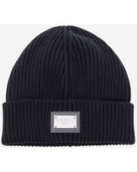 Dolce & Gabbana - Logo Plaque Ribbed Knit Beanie - Lyst
