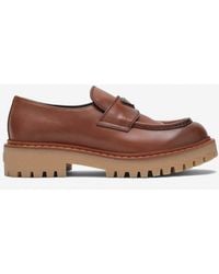 Prada - Triangle Logo Leather Loafers - Lyst