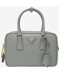 Prada - Triangle Logo Saffiano Leather Top Handle Bag - Lyst