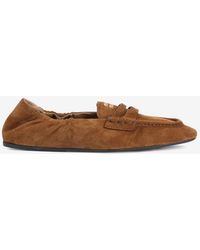 Miu Miu - Ruched Suede Logo Loafers - Lyst