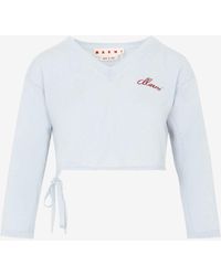 Marni - Logo Embroidered Rib Knit Cropped Sweater - Lyst