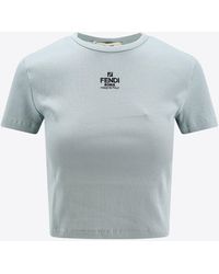 Fendi - Logo-Embroidered Ribbed T-Shirt - Lyst