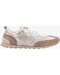 Brunello Cucinelli - Suede And Laminated Leather Low-Top Sneakers - Lyst
