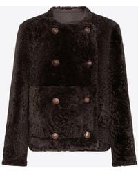 Brunello Cucinelli - Shearling-Leather Reversible Pea Coat - Lyst