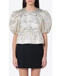 Ganni - Jacquard Brocade Peplum Blouse - Lyst