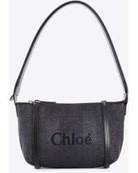 Chloé - Logo Embroidered Woven-Raffia Shoulder Bag - Lyst